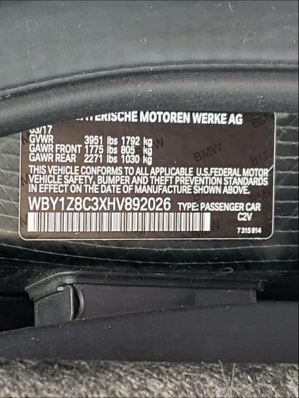 2017 BMW I3 REX - WBY1Z8C3XHV892026
