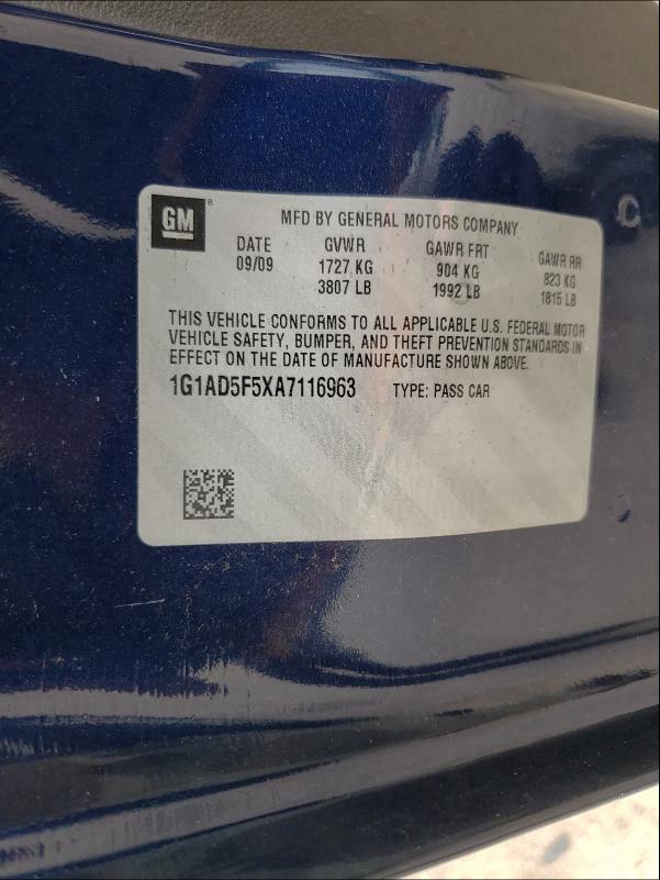 2010 CHEVROLET COBALT 1LT 1G1AD5F5XA7116963
