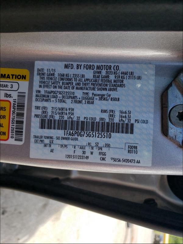 2016 FORD FUSION S 1FA6P0G75G5125510