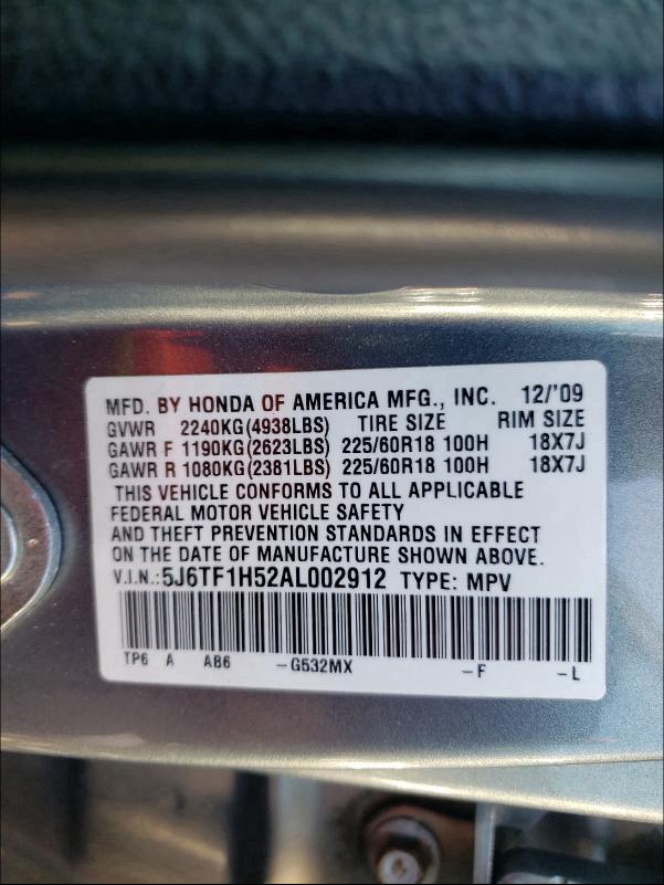 2010 HONDA ACCORD 5J6TF1H52AL002912