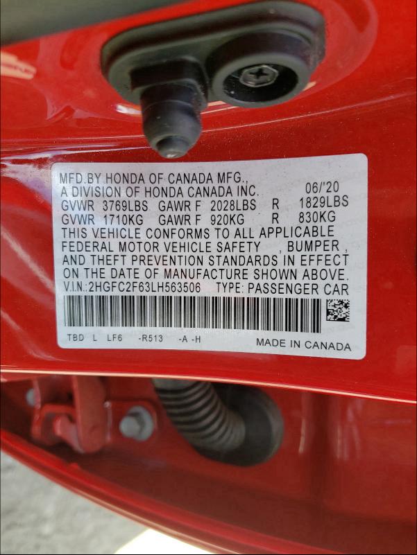 2020 HONDA CIVIC LX 2HGFC2F63LH563506