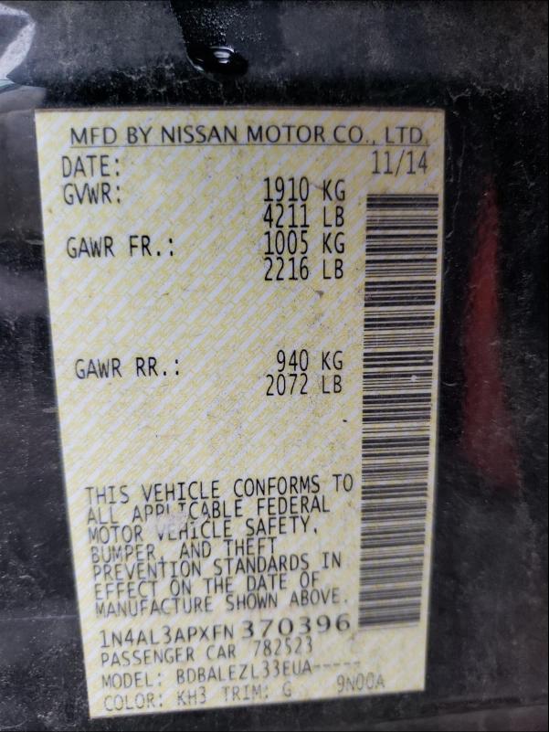 2015 NISSAN ALTIMA 2.5 1N4AL3APXFN370396