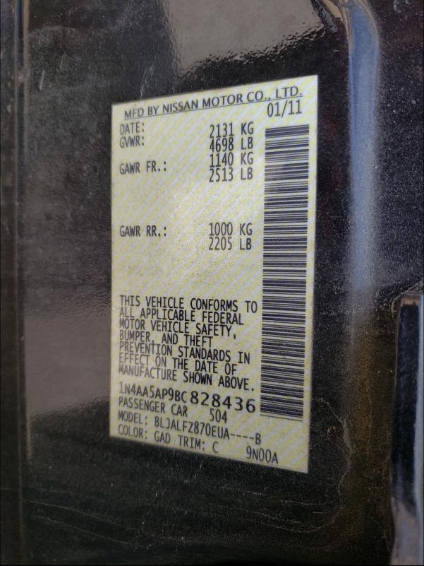 2011 NISSAN MAXIMA S 1N4AA5AP9BC828436