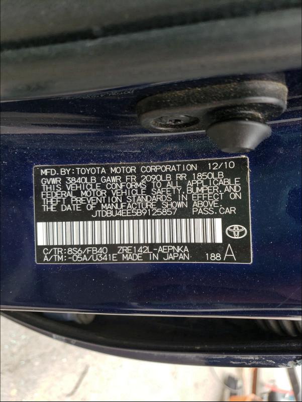 2011 TOYOTA COROLLA BA JTDBU4EE5B9125857