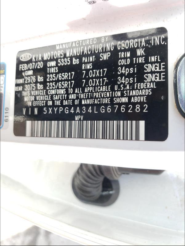 2020 KIA SORENTO L 5XYPG4A34LG676282