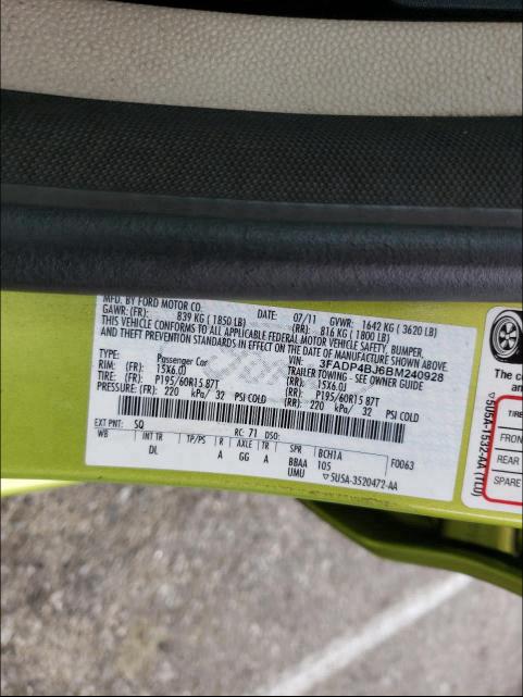 2011 FORD FIESTA 3FADP4BJ6BM240928
