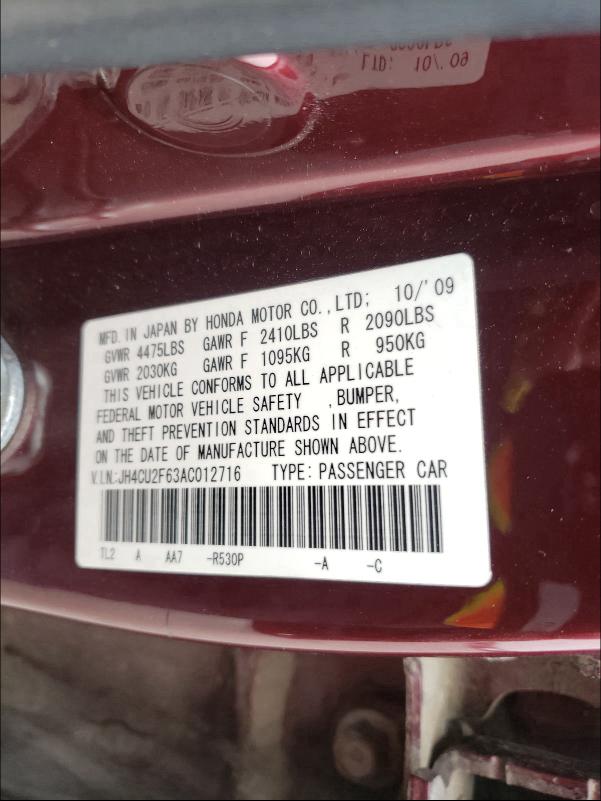 2010 ACURA TSX JH4CU2F63AC012716