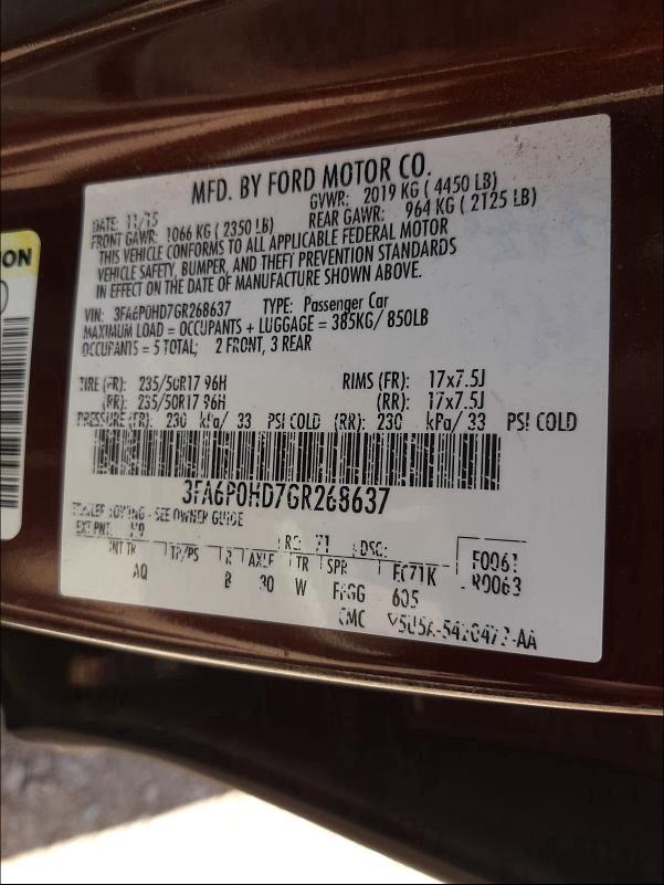 2016 FORD FUSION SE 3FA6P0HD7GR268637