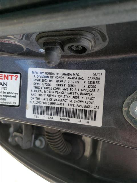 2017 HONDA CIVIC EX 2HGFC1F35HH652419