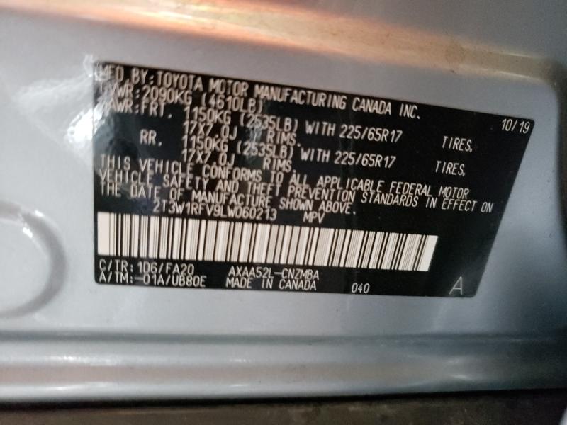 2020 TOYOTA RAV4 XLE 2T3W1RFV9LW060213