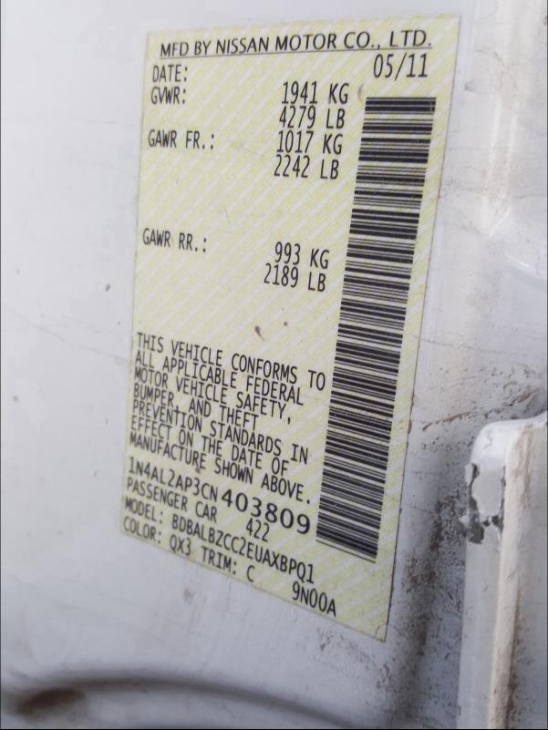 2012 NISSAN ALTIMA BAS 1N4AL2AP3CN403809