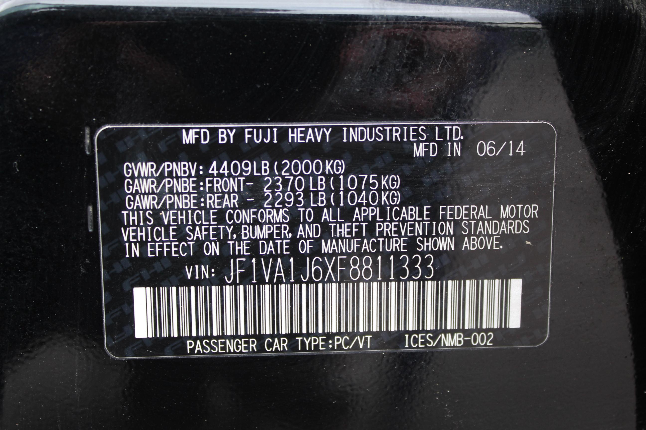2015 SUBARU WRX LIMITE JF1VA1J6XF8811333