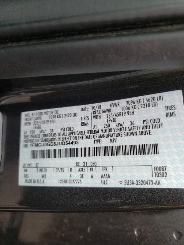 1FMCU0GD8JUD54493 Ford Escape Se 2018. Фото: 9