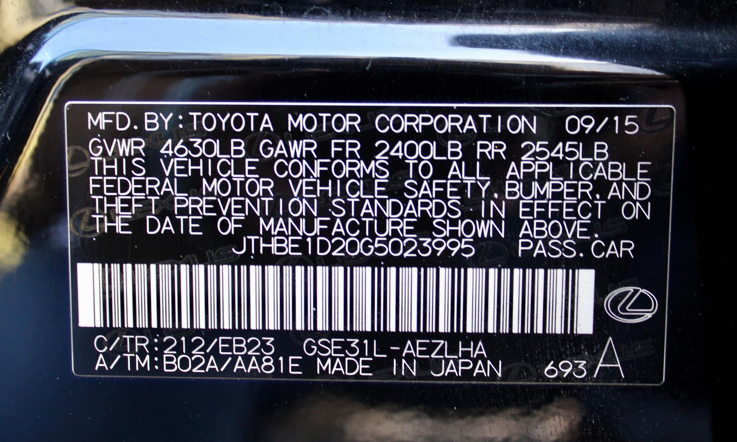 2016 LEXUS IS 350 JTHBE1D20G5023995