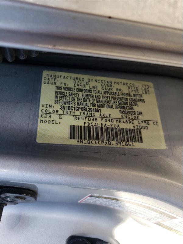 2011 NISSAN VERSA S 3N1BC1CPXBL391861