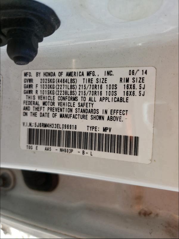 2014 HONDA CR-V LX 5J6RM4H33EL096918
