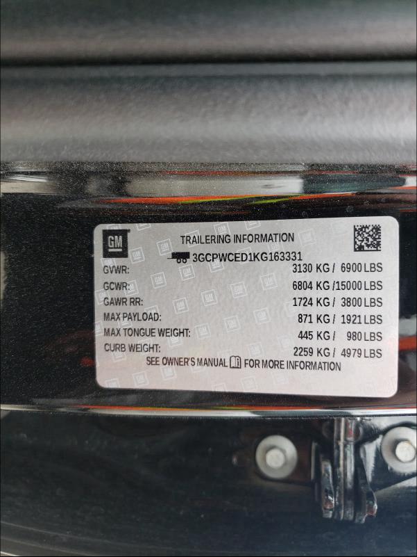 2019 CHEVROLET SILVERADO 3GCPWCED1KG163331
