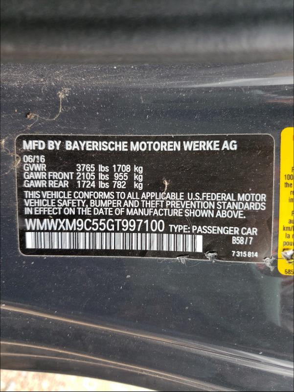 2016 MINI COOPER JOH WMWXM9C55GT997100