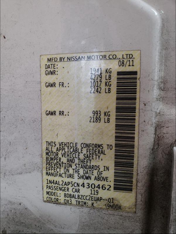 2012 NISSAN ALTIMA BAS 1N4AL2AP5CN430462