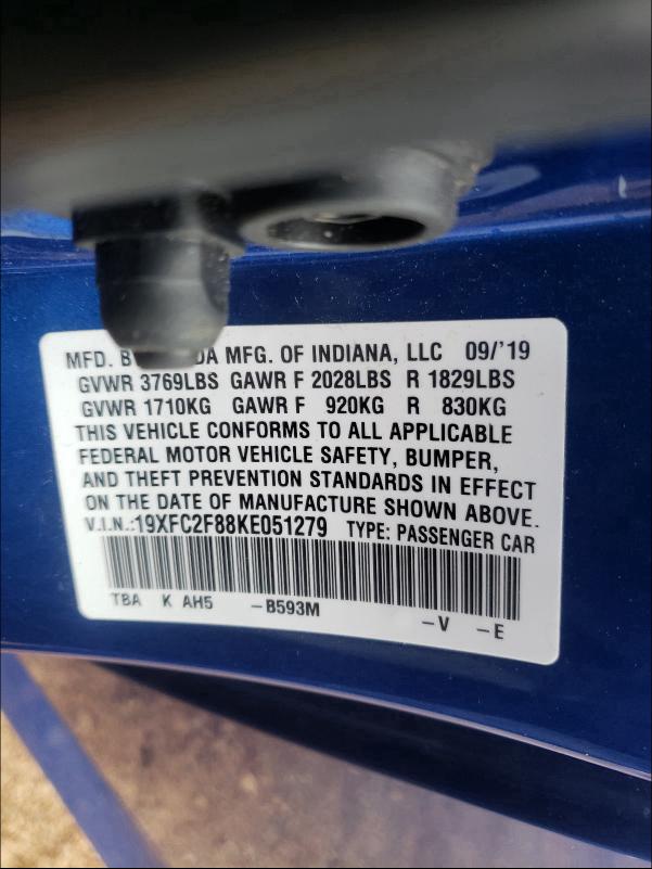 2019 HONDA CIVIC SPOR 19XFC2F88KE051279