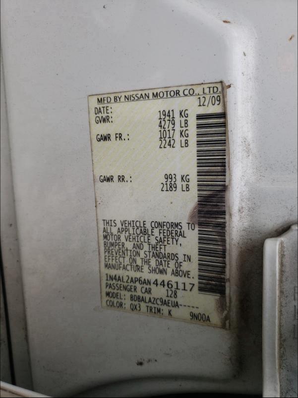 2010 NISSAN ALTIMA BAS 1N4AL2AP6AN446117