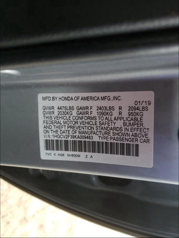 2019 HONDA ACCORD SPO 1HGCV2F39KA009483
