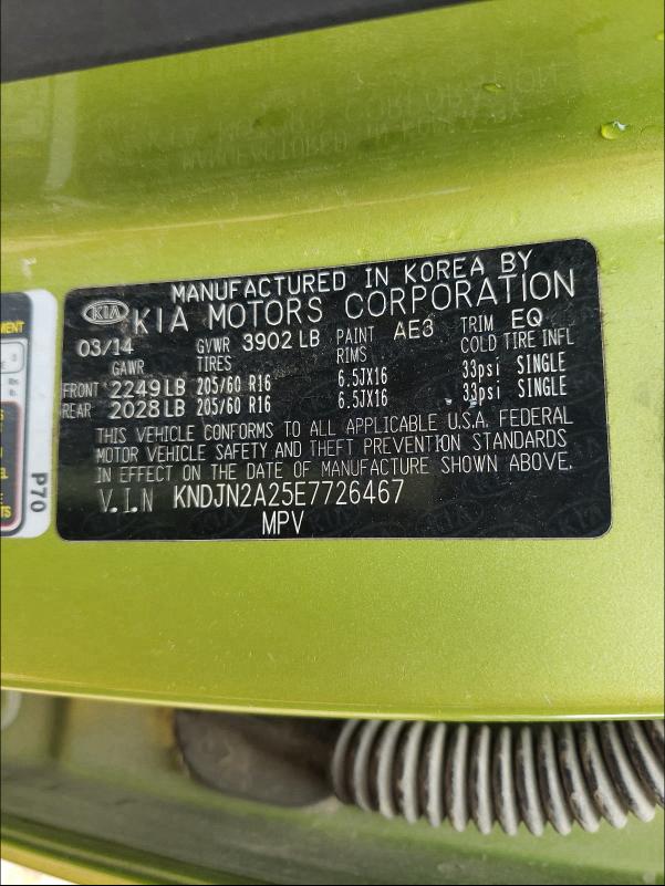2014 KIA SOUL KNDJN2A25E7726467