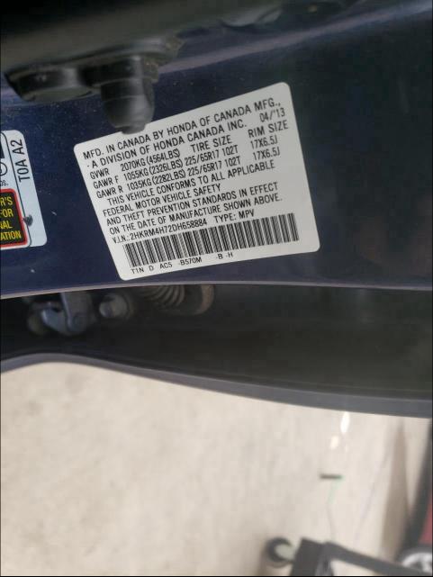 2013 HONDA CR-V EXL 2HKRM4H72DH658884