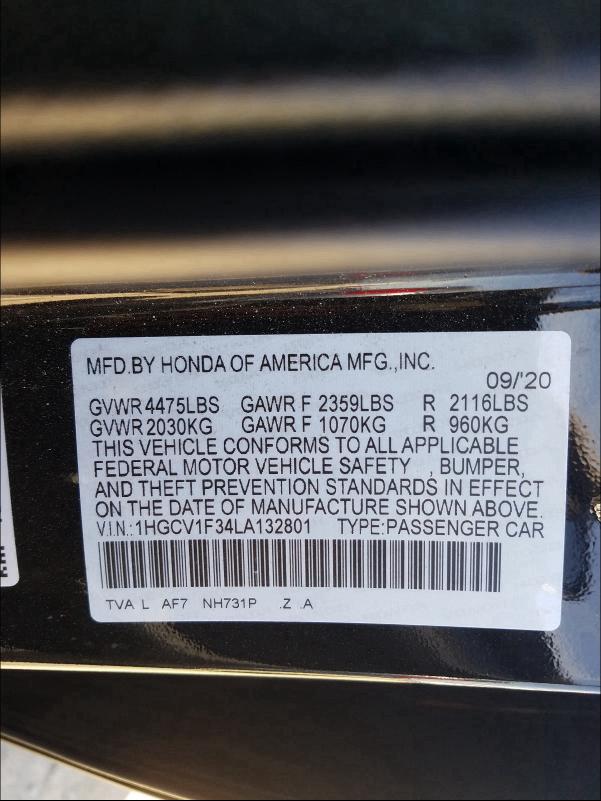 2020 HONDA ACCORD SPO 1HGCV1F34LA132801