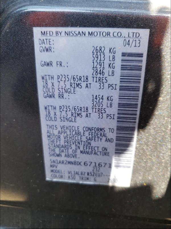 2013 NISSAN PATHFINDER 5N1AR2MN8DC671671