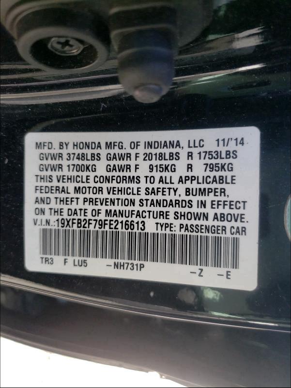 2015 HONDA CIVIC SE 19XFB2F79FE216613
