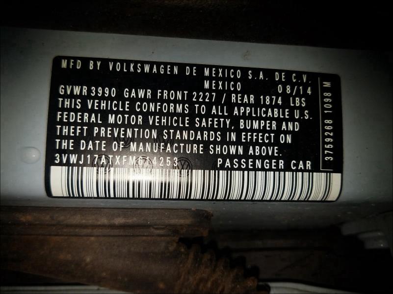 2015 VOLKSWAGEN BEETLE 1.8 3VWJ17ATXFM614253