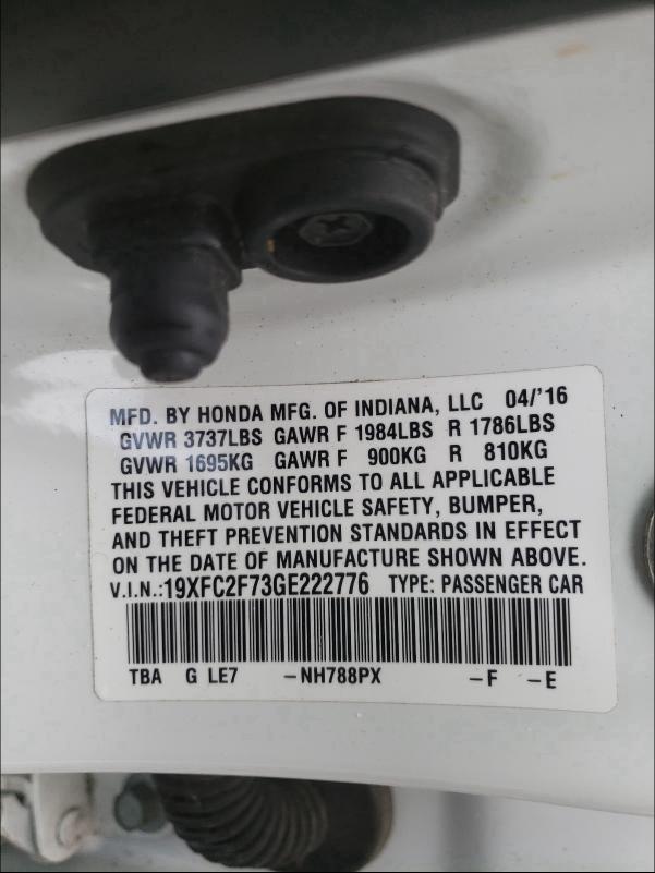 2016 HONDA CIVIC EX 19XFC2F73GE222776