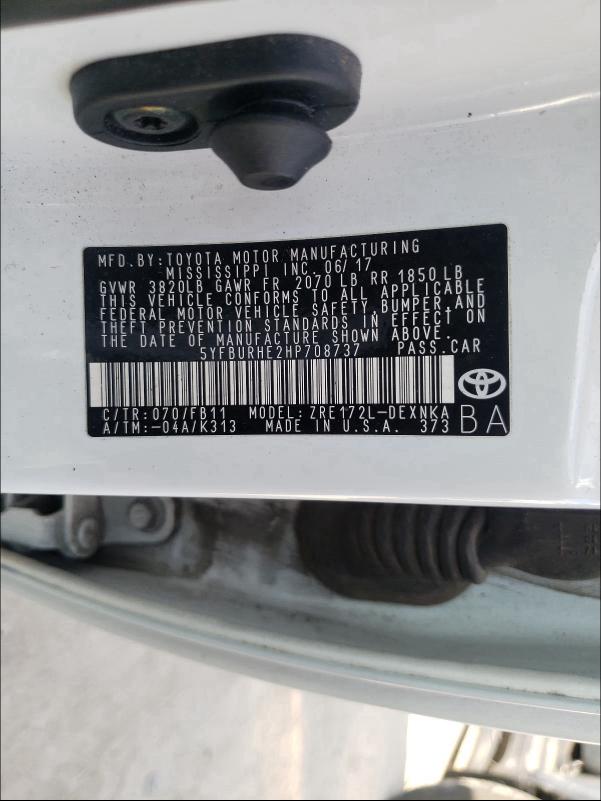 2017 TOYOTA COROLLA L 5YFBURHE2HP708737