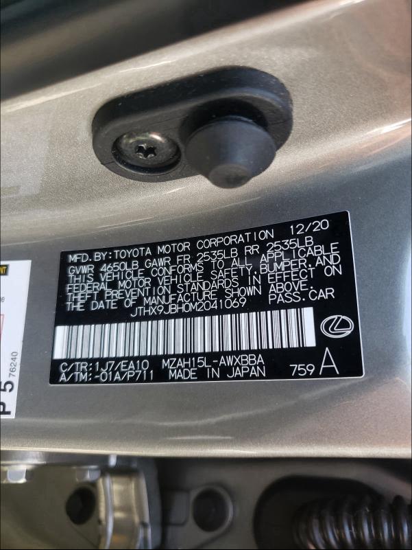2021 LEXUS UX 250H JTHX9JBH0M2041069