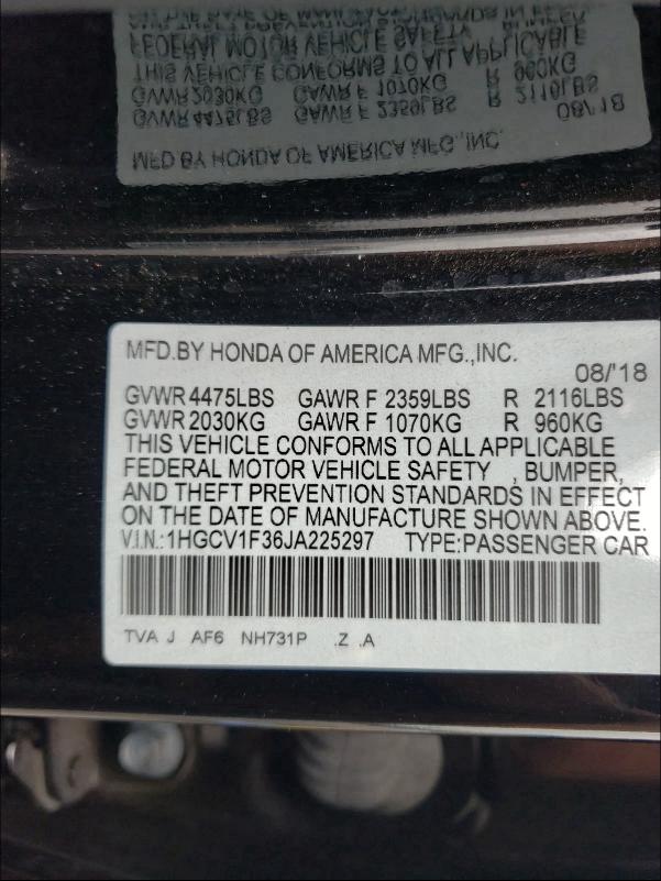 2018 HONDA ACCORD SPO 1HGCV1F36JA225297