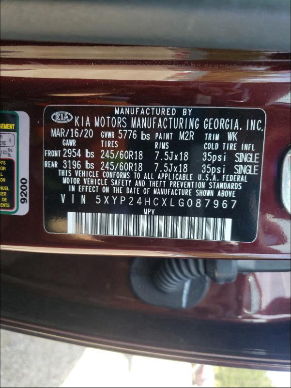 2020 KIA TELLURIDE 5XYP24HCXLG087967