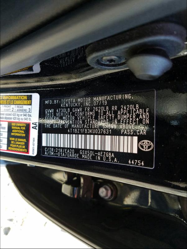 2019 TOYOTA AVALON XLE 4T1BZ1FB3KU037631