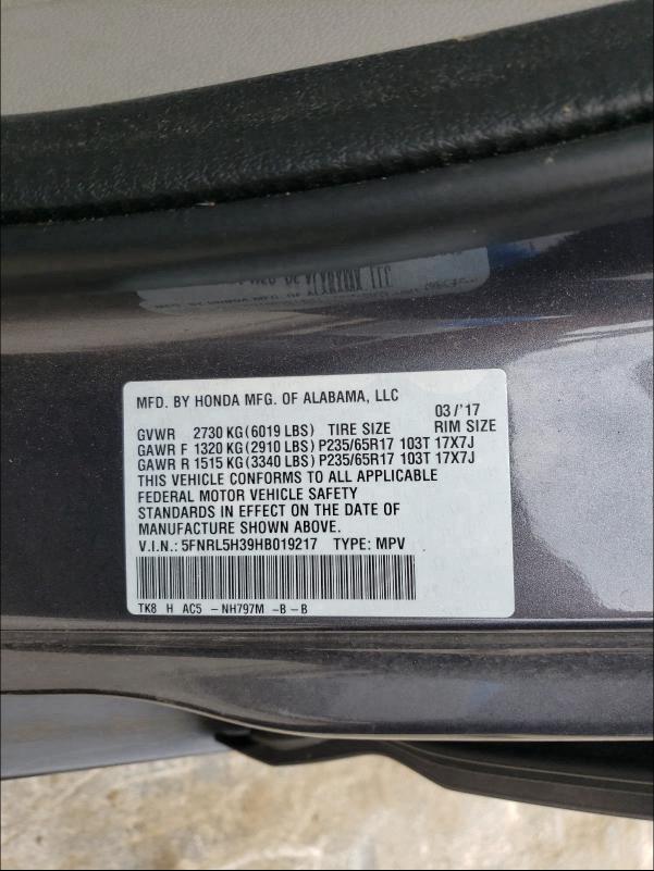 2017 HONDA ODYSSEY SE 5FNRL5H39HB019217