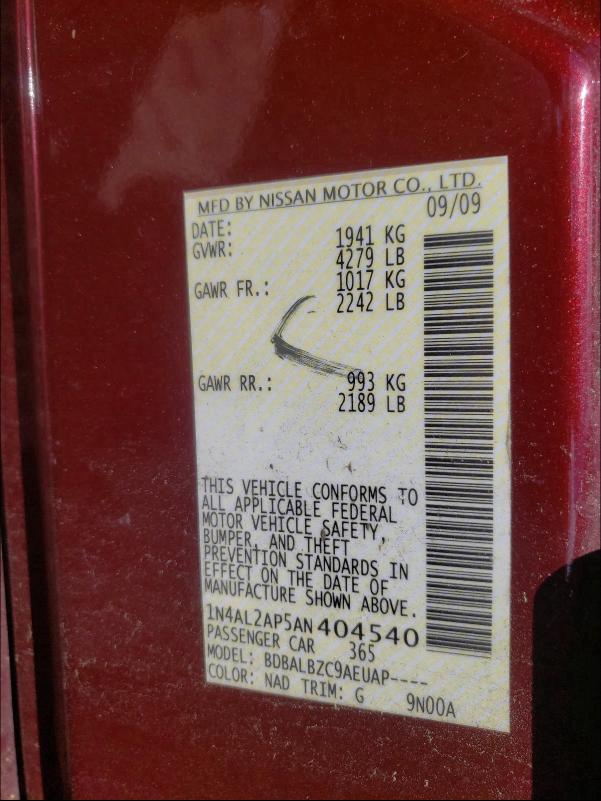 2010 NISSAN ALTIMA BAS 1N4AL2AP5AN404540