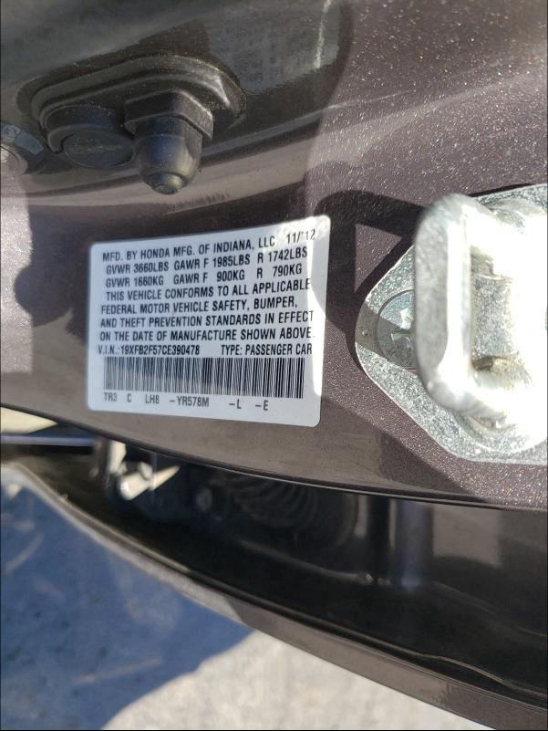 2012 HONDA CIVIC LX 19XFB2F57CE390478