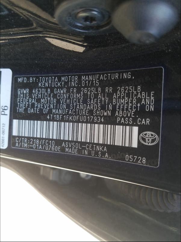 2015 TOYOTA CAMRY LE 4T1BF1FK0FU017934