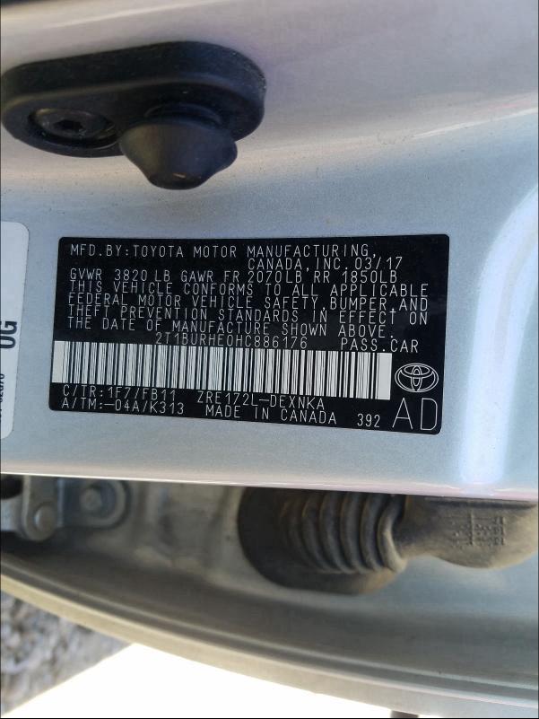 2017 TOYOTA COROLLA L 2T1BURHE0HC886176