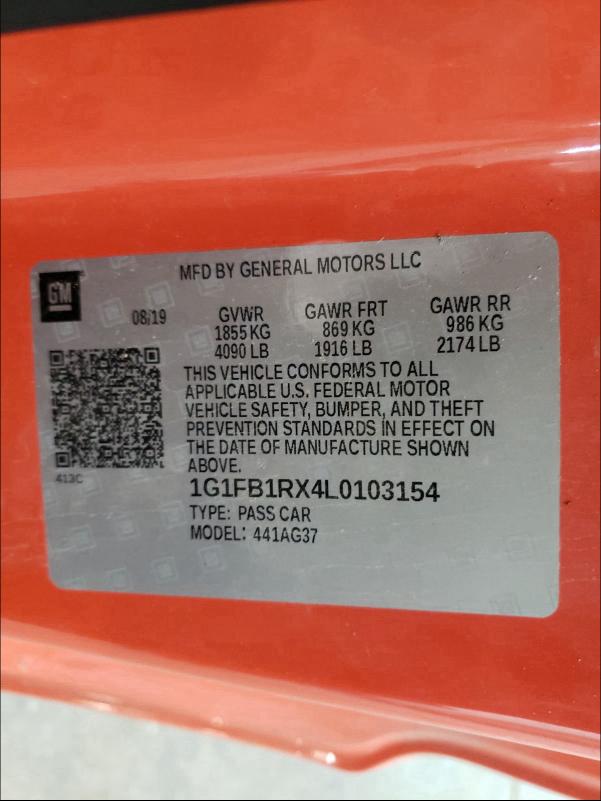 2020 CHEVROLET CAMARO LS 1G1FB1RX4L0103154