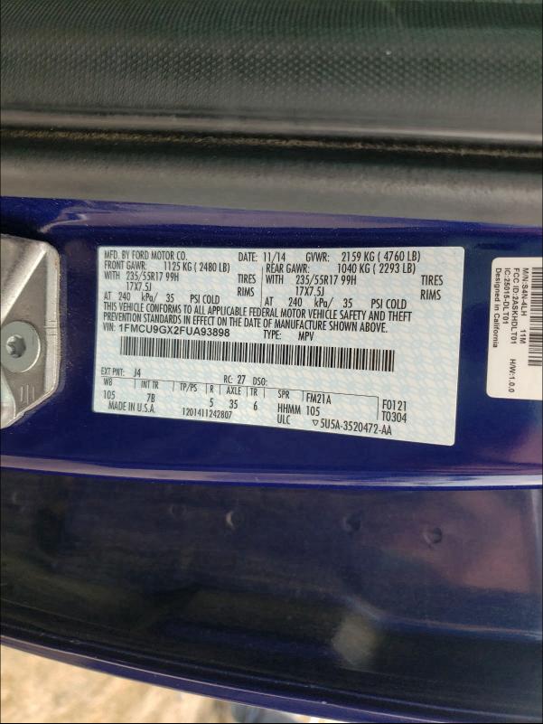 2015 FORD ESCAPE SE 1FMCU9GX2FUA93898