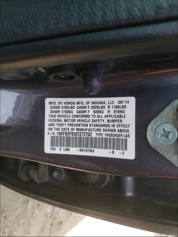 2014 HONDA CIVIC EX 19XFB2F83EE272702
