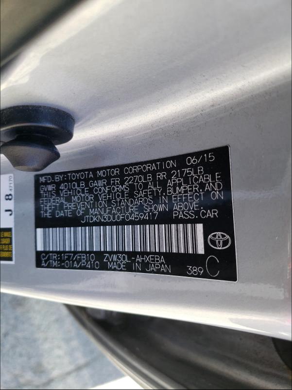 2015 TOYOTA PRIUS JTDKN3DU0F0459417