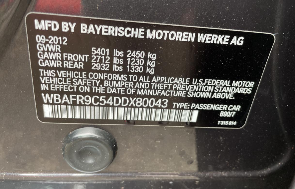2013 BMW 550 I - WBAFR9C54DDX80043
