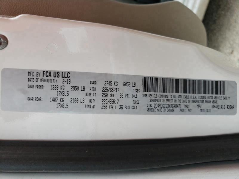 2019 DODGE GRAND CARA 2C4RDGCG3KR648471