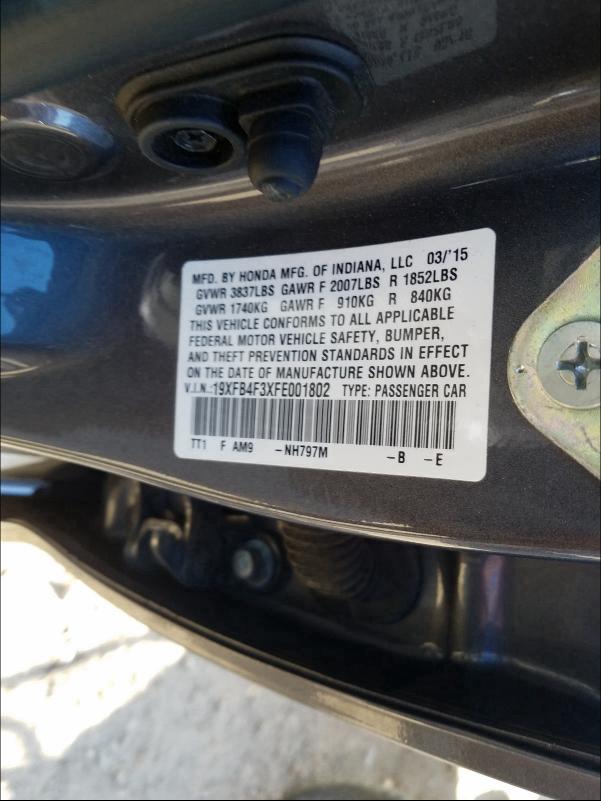 2015 HONDA CIVIC HYBR 19XFB4F3XFE001802